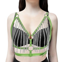 womens body harness leather vest with bra chain