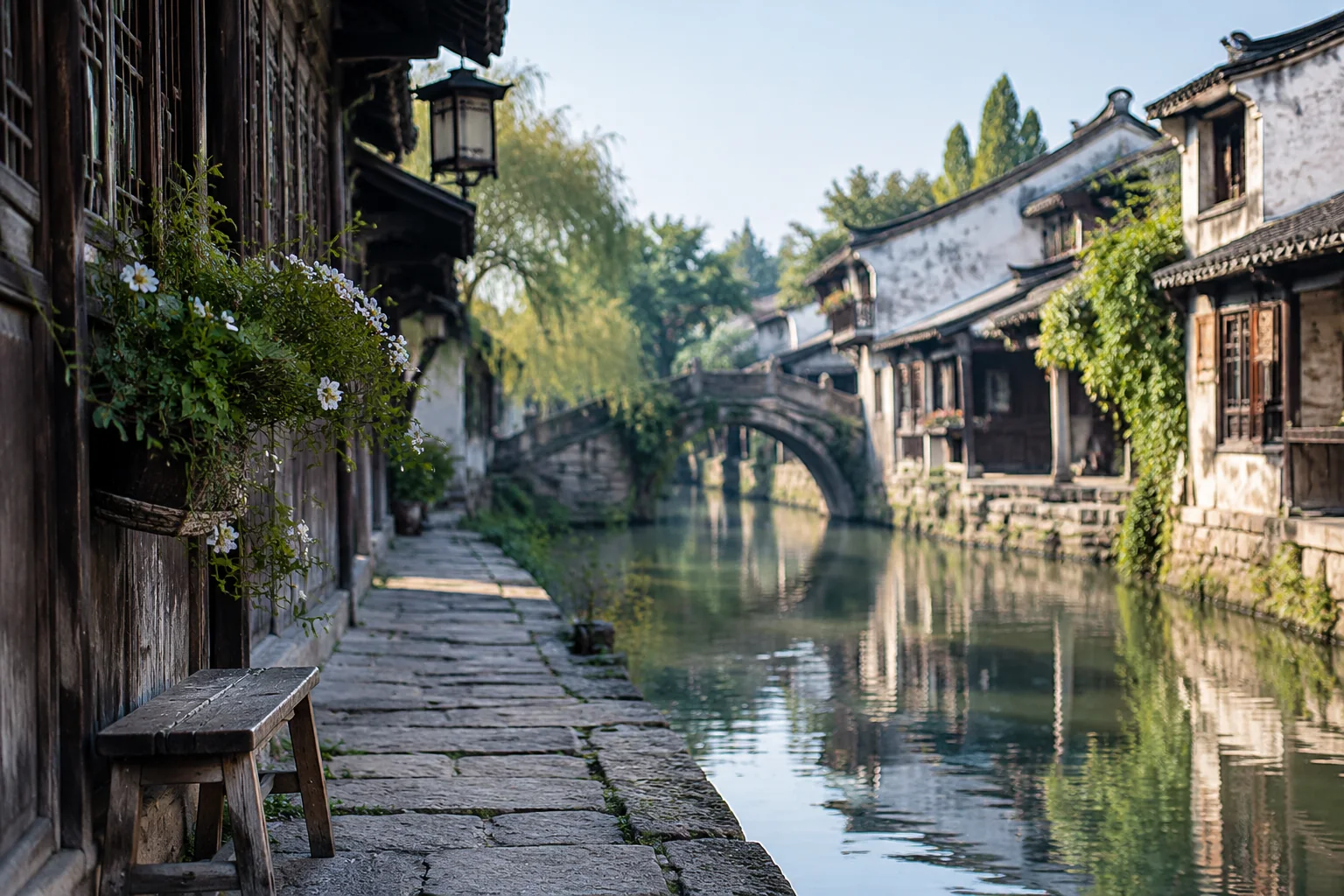 AI-generated realistic travel concept: Nanxun: A Quieter Day of Lanes and Canal Houses