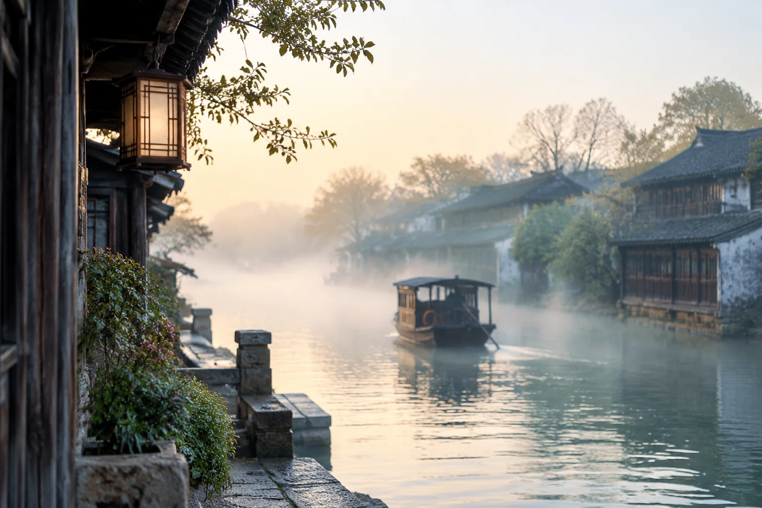 AI-generated realistic travel concept: Morning Mist and Evening Light: How to Build the Day