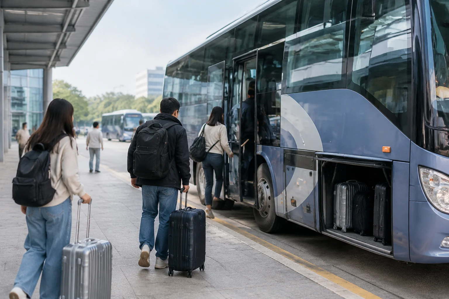 AI-generated realistic travel concept: Option 1: The direct coach from Hangzhou