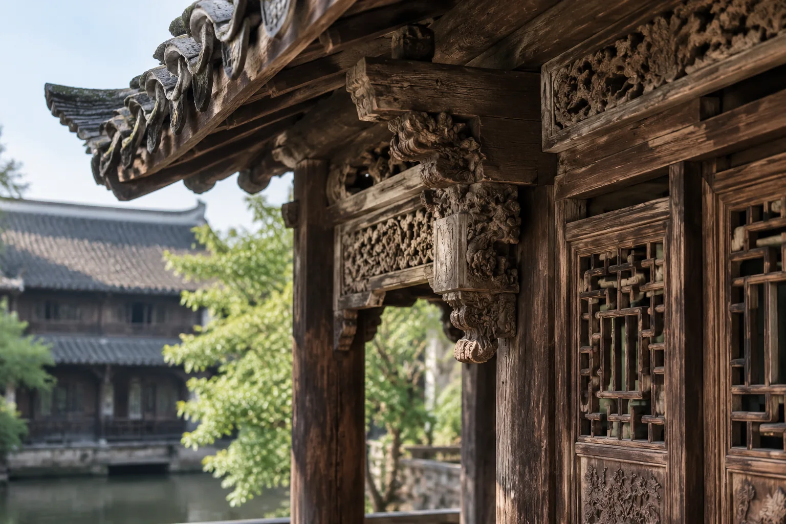 AI-generated realistic travel concept: How to read the wood-carving collection