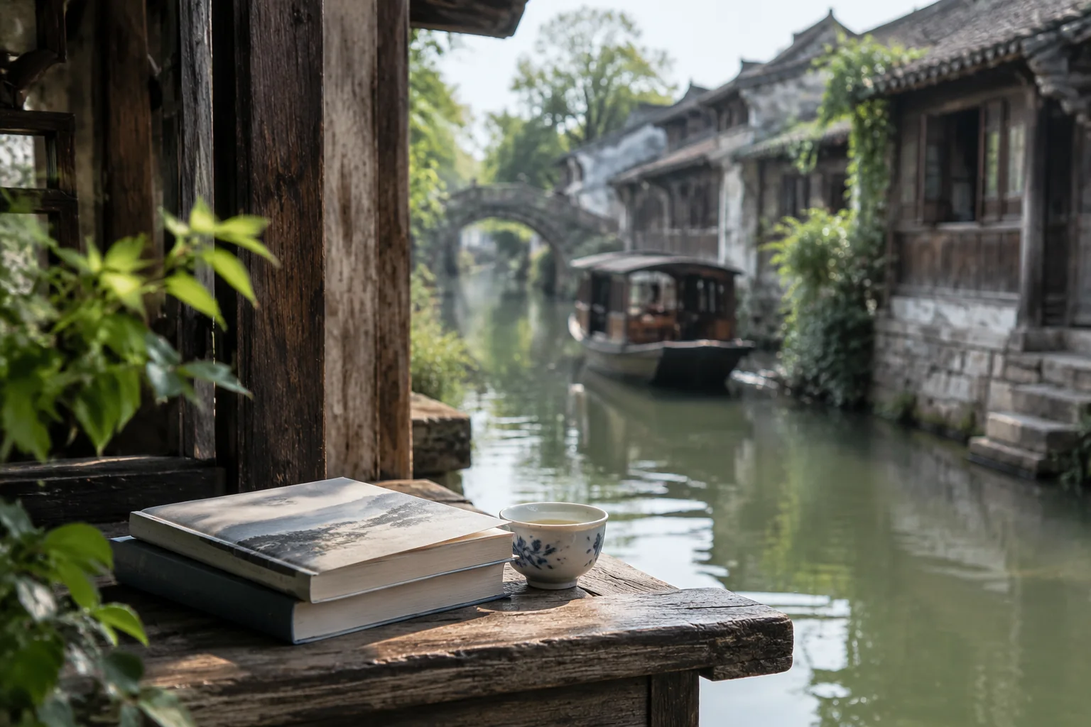 AI-generated realistic travel concept: Reading the House and the Novels Together