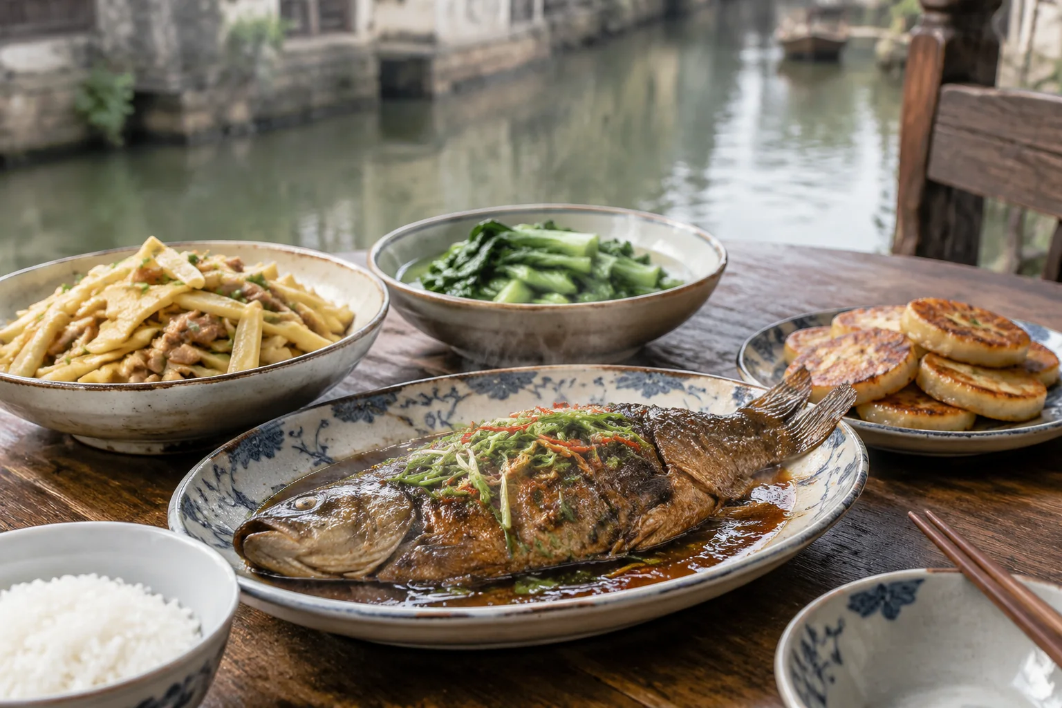 AI-generated realistic travel concept: How to Order a Balanced Canal-Side Meal, Step by Step