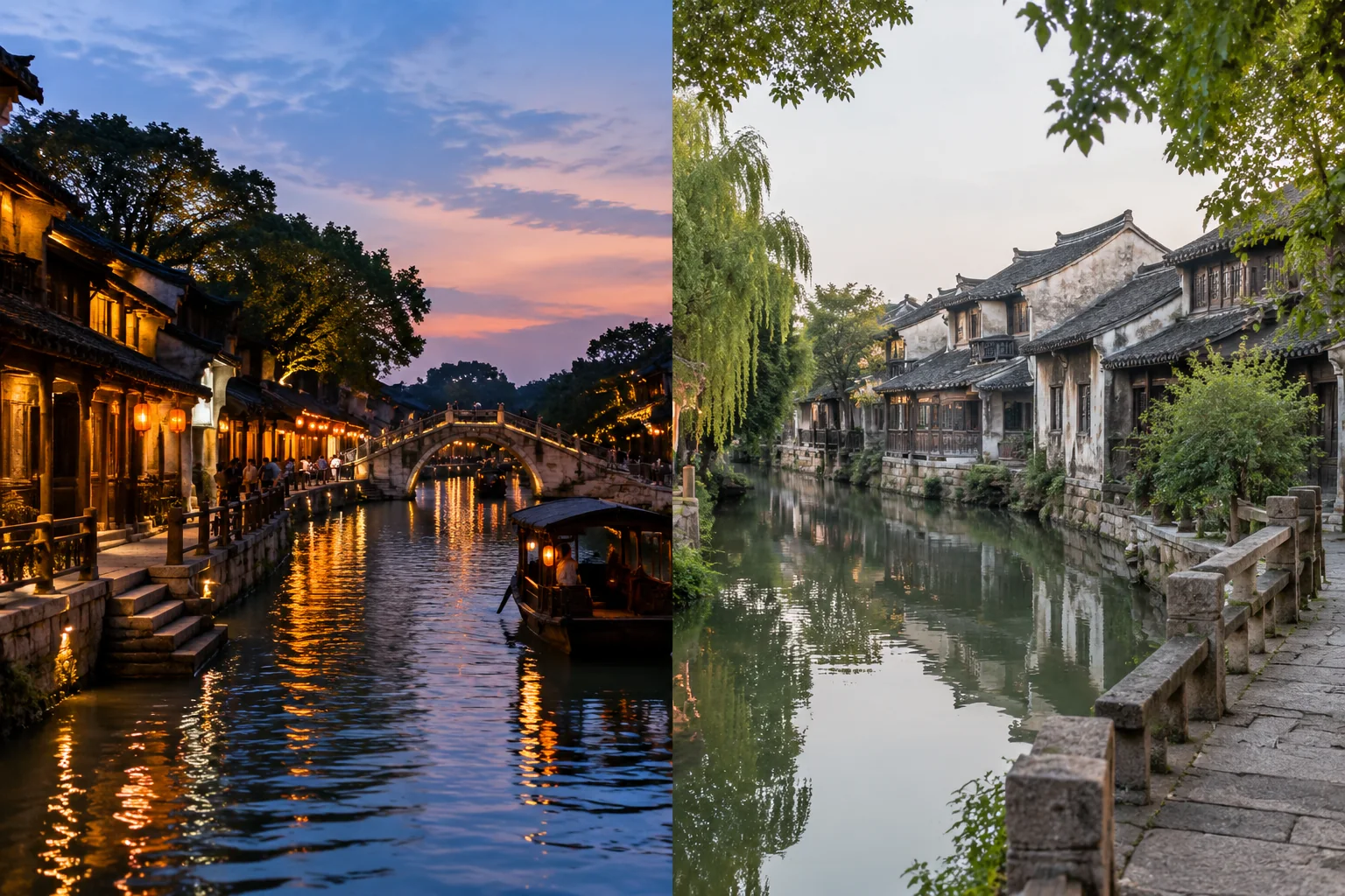 AI-generated realistic travel concept: Quick answer: which water town should you sleep in?